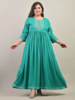 Swasti - Women Plus Size Maxi Dress - Turquoise