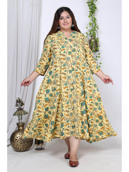 Swasti - Women Plus Size Midi Dress - Yellow