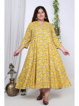 Swasti - Women Plus Size Midi Dress - Yellow