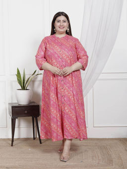 Swasti - Women Plus Size Midi Dress - Pink