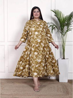 Swasti - Women Plus Size Midi Dress - Mustard