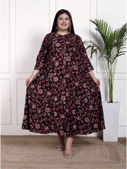 Swasti - Women Plus Size Midi Dress - Wine