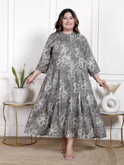 Swasti - Women Plus Size Midi Dress - Grey