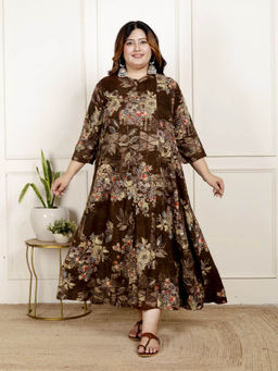Swasti - Women Plus Size Maxi Dress - Brown