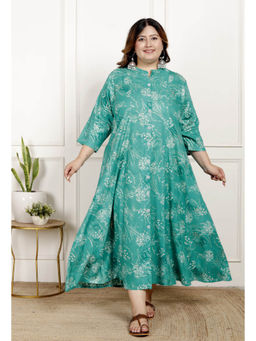Swasti - Women Plus Size Midi Dress - Turquoise