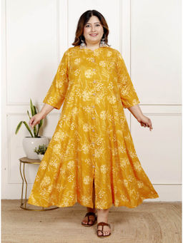Swasti - Women Plus Size Midi Dress - Yellow