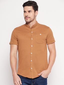 Club York - Men Brown Solid Mandarin Neck Shirt