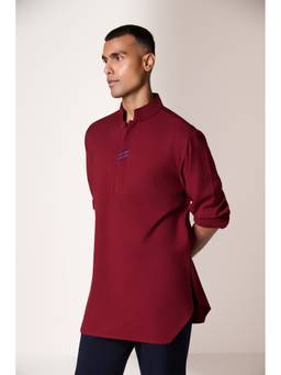 S&N by Shantnu Nikhil - Cherry Navy Accent Kurta