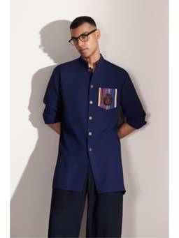 S&N by Shantnu Nikhil - Navy Blue Accent Kurta
