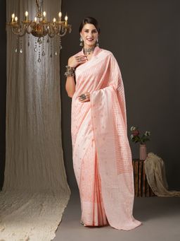 Akhilam - Womens Cotton Silk Peach Woven Design Designer Saree with Unstitched Blouse