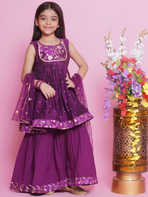 Royal Purple Bandhani Kurta Sharara Set for Girls