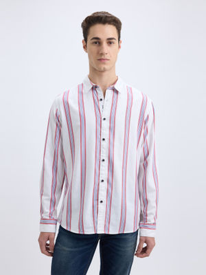 Buy Pepe Jeans Men White Vertical Stripe Full Sleeve Shirt (S) Online