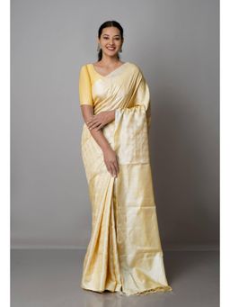 Unnati Silks - Cream Pure Handloom Ghicha Tussar Silk Saree with Unstitched Blouse