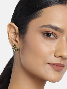 Estele - Gold Plated Leaf Shaped Earrings with Green Enamel for Women