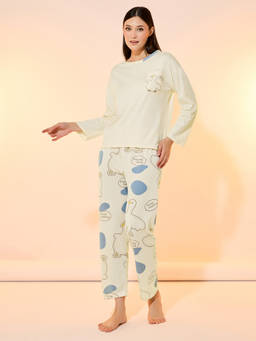 Styli - Women Multi-Color Printed Polyester T-Shirt with Pyjama