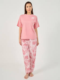 Styli - Women Pink Printed Polyester T-Shirt with Pyjama
