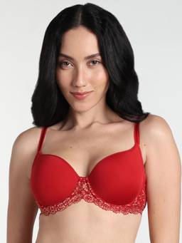 Wacoal - Women Red Solid/Plain Nylon T-Shirt Bra