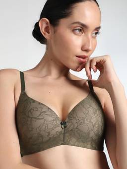 Wacoal - Women Green Floral Nylon T-Shirt Bra