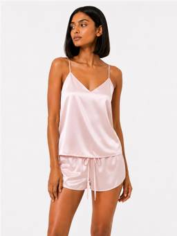 Noite Luxe - Women Rose Gold Solid/Plain Satin Top with Short