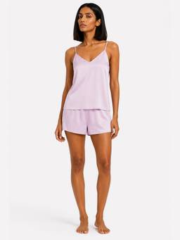Noite Luxe - Women Lavender Solid/Plain Satin Top with Short