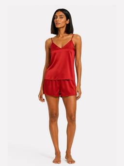 Noite Luxe - Women Red Solid/Plain Satin Top with Short
