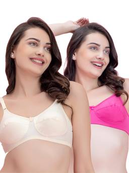 Groversons Paris Beauty - Women Multi-Color Solid/Plain Cotton Non-Padded Bra (Pack of 2)