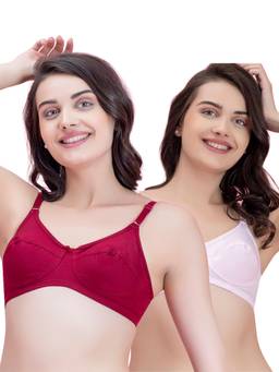 Groversons Paris Beauty - Women Multi-Color Solid/Plain Cotton Non-Padded Bra (Pack of 2)
