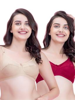 Groversons Paris Beauty - Women Multi-Color Solid/Plain Cotton Non-Padded Bra (Pack of 2)