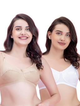 Groversons Paris Beauty - Women Multi-Color Solid/Plain Cotton Non-Padded Bra (Pack of 2)
