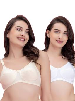 Groversons Paris Beauty - Women Multi-Color Solid/Plain Cotton Non-Padded Bra (Pack of 2)