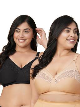 Groversons Paris Beauty - Women Multi-Color Solid/Plain Cotton Non-Padded Bra (Pack of 2)
