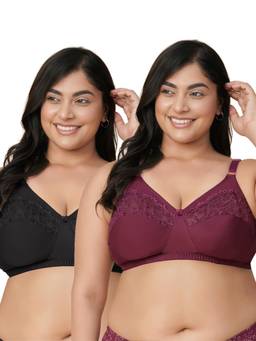 Groversons Paris Beauty - Women Multi-Color Solid/Plain Cotton Non-Padded Bra (Pack of 2)