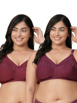 Groversons Paris Beauty - Women Multi-Color Solid/Plain Cotton Non-Padded Bra (Pack of 2)
