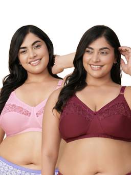 Groversons Paris Beauty - Women Multi-Color Solid/Plain Cotton Non-Padded Bra (Pack of 2)