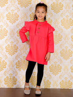 The Mom Store - Girls Cotton Sweaterl Dress And Leggings Combo - Red And Black