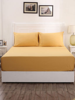 Maspar - Colorart Slumber Solid 200 Tc Cotton Honey Dust Single Bed Sheet With 1 Pillow Cover