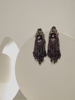House of D'oro - Anakia Purple Beaded Crystal Dangling Earrings