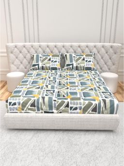 the White Moss - Floral 144 TC Bedsheet with 2 Pillow Covers - Grey (Queen)