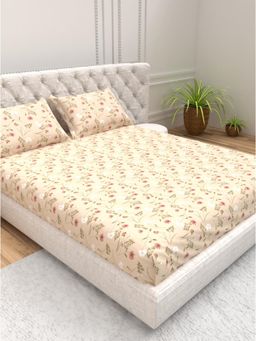 the White Moss - Floral 144 TC Bedsheet with 2 Pillow Covers - Cream (Queen)
