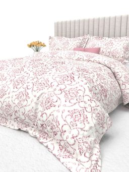 the White Moss - Floral Printed Cotton 600 TC Comforter with 2 Pillow Covers - Pink (King)