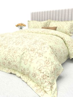 the White Moss - Floral Printed Cotton 600 TC Comforter with 2 Pillow Covers - Cream (King)