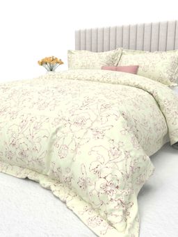 the White Moss - Floral Printed Cotton 600 TC Comforter with 2 Pillow Covers - Pink (King)