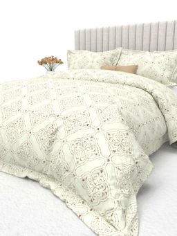 the White Moss - Floral Printed Cotton 600 TC Comforter with 2 Pillow Covers - Brown (King)