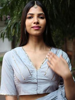 Chidiyaa - Misty Grey Mulmul Cotton Stitched Blouse - Jugnoo