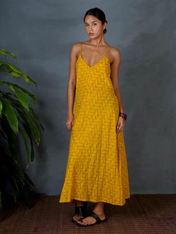 Chidiyaa - Amaira Yellow Hand Block Printed Maxi Dress