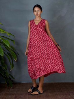 Chidiyaa - Sparshika Red Hand Block Printed Midi Dress