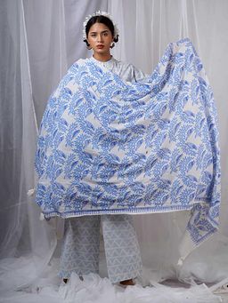 Chidiyaa - Milu Blue Hand Block Printed Dupatta-Bad