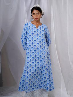 Chidiyaa - Pakhi Blue Hand Block Printed Kurti