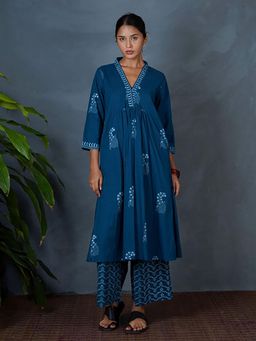 Chidiyaa - Abhrini Teal Green Hand Block Printed Kurta