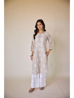 Old Marigold - Hafsa Grey Hand Embroidered Chikankari Kurta